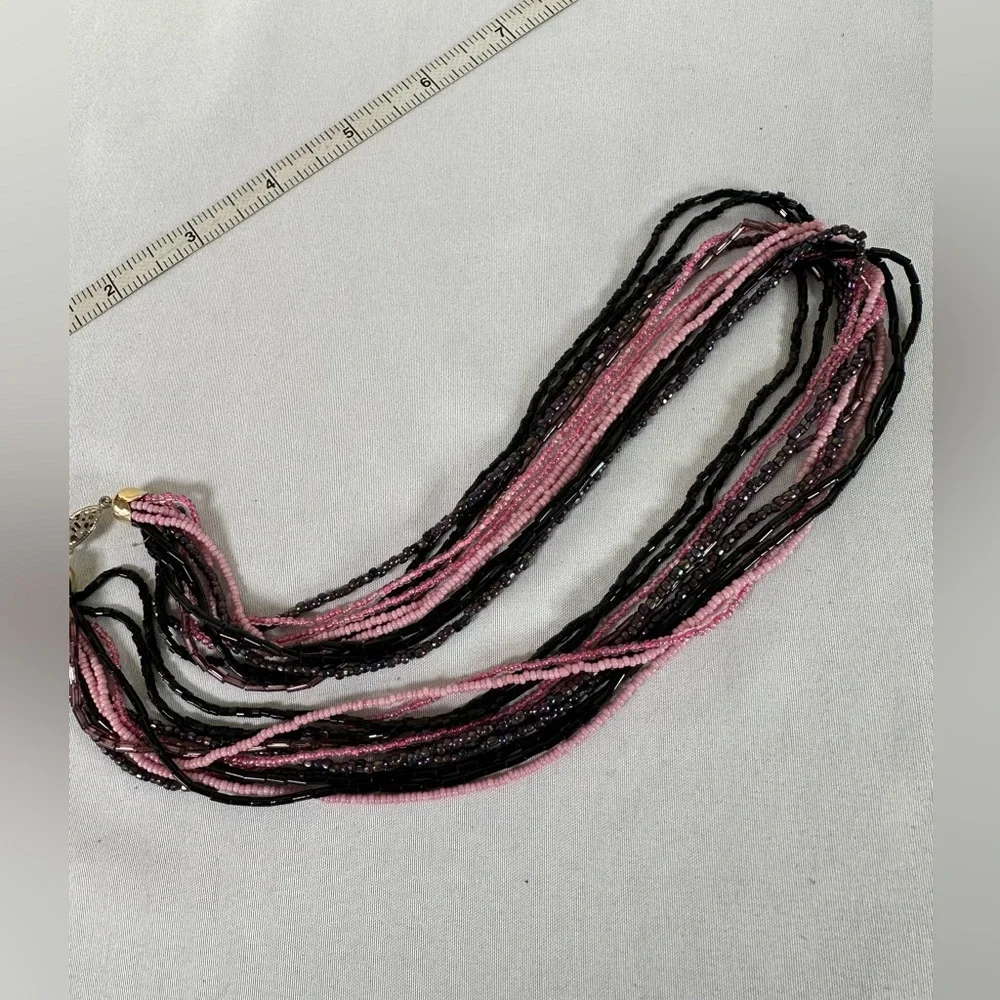 Pink and black multi strand necklace